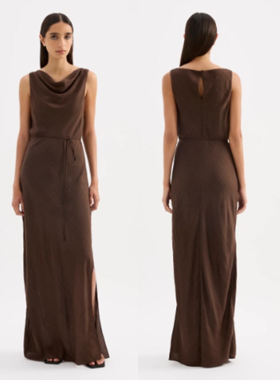NWT Nude Lucy Serine Sleeveless Cowl Neck Maxi Dress Chocolate Women's Size M